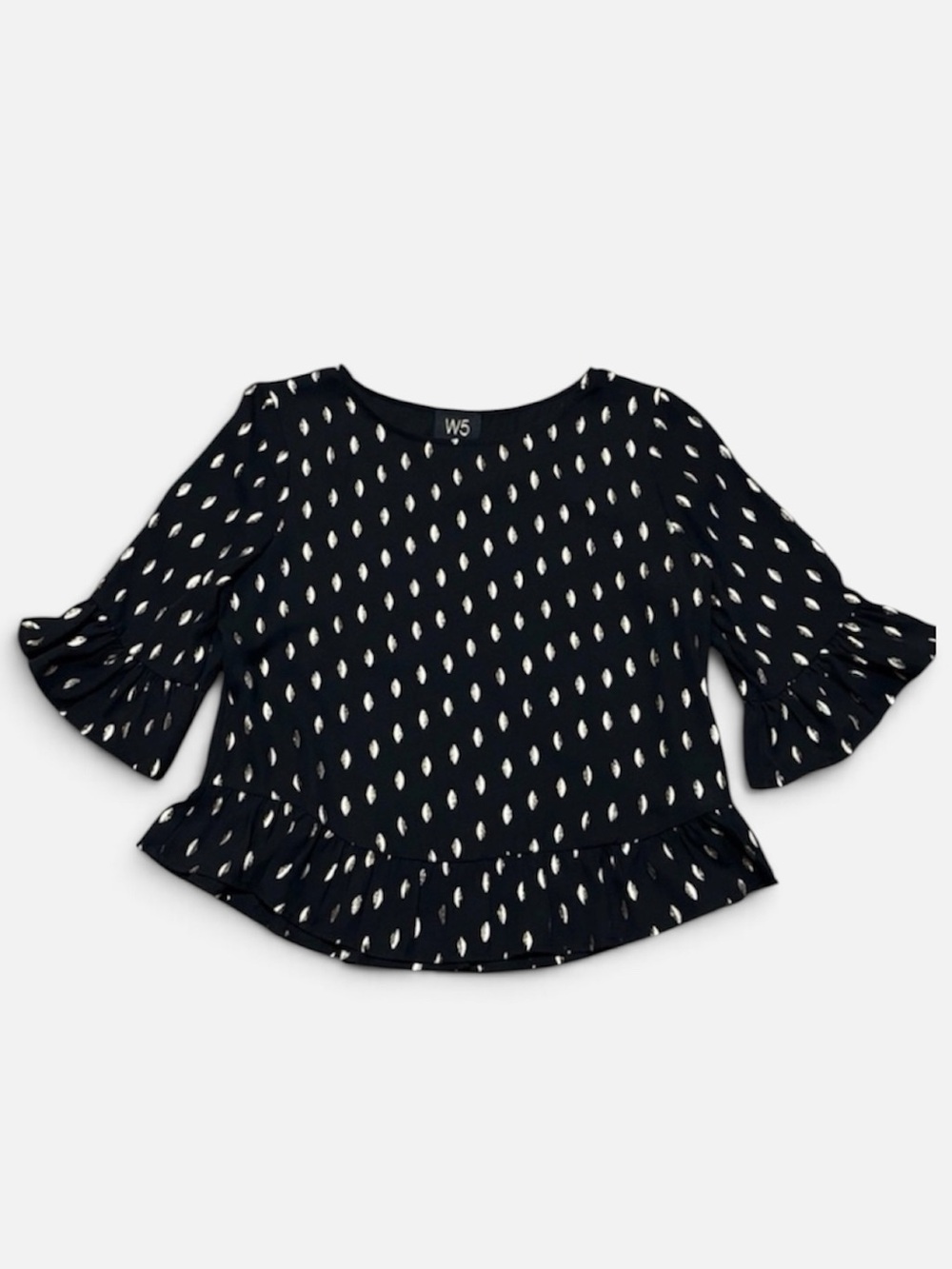 Anthropologie W5 Metallic Gold Leaf Peplum Blouse in Black Size Small
